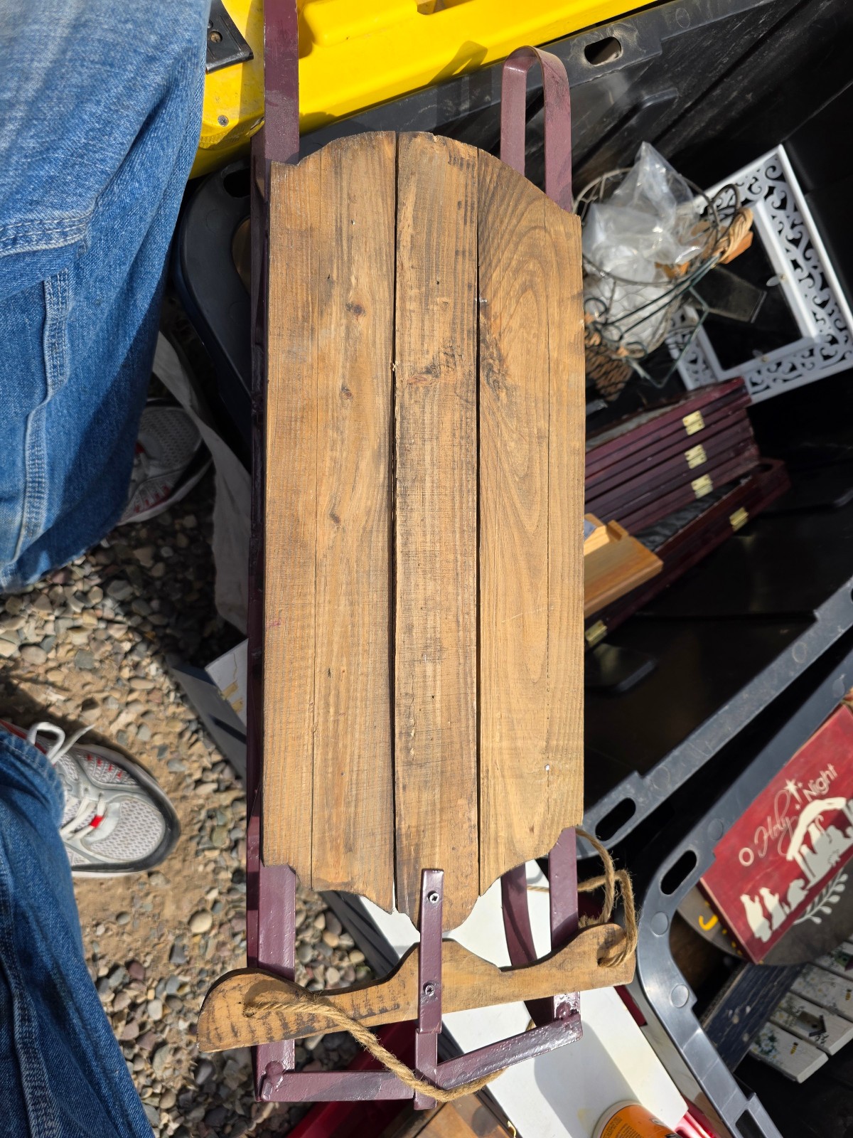 RARE TJ Max Rustic Wood Metal Sled Holiday Decor 24