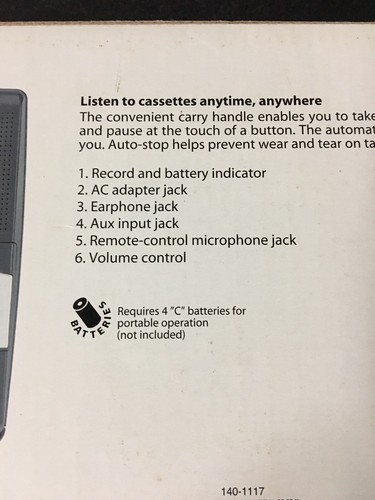 Radio Shack CTR-111 Vox Voice Activation AC/Battery Cassette Portable Recorder