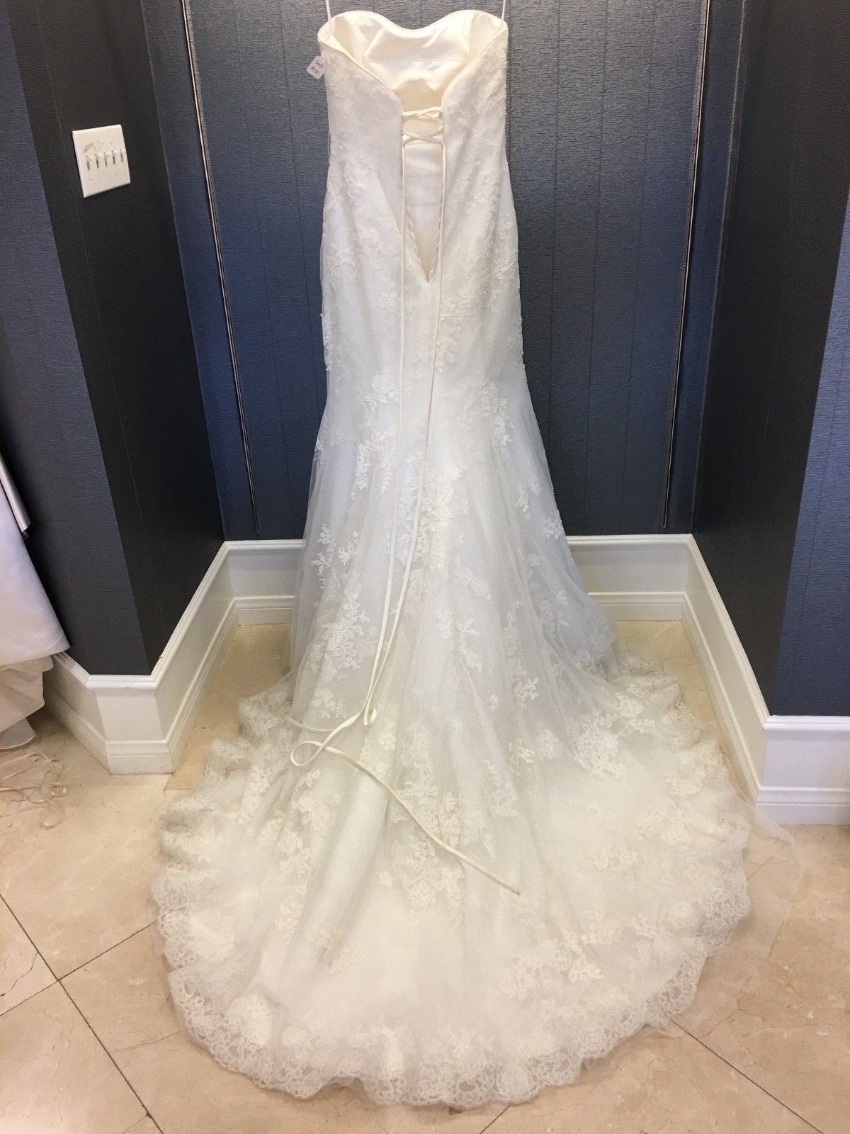 Ivory Strapless Lace Overlay Mermaid Wedding Dress Size 12