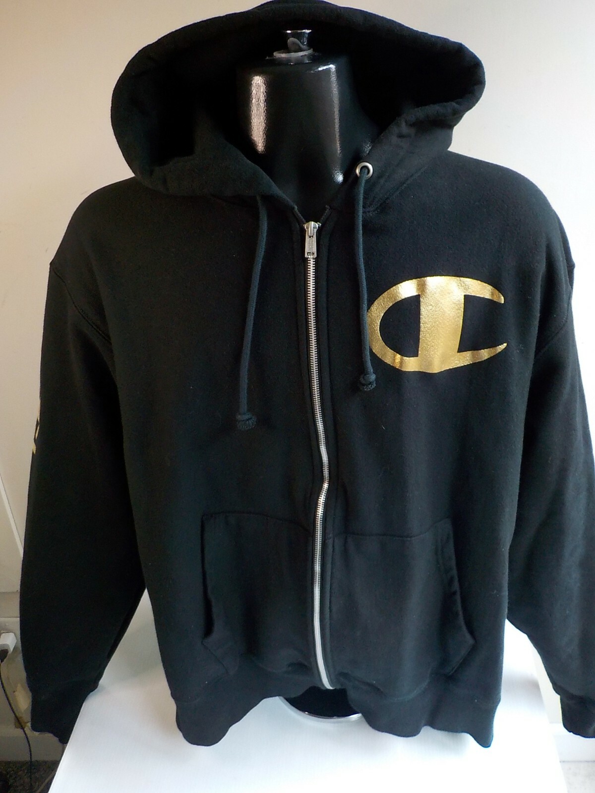 CHAMPION Reverse Weave Full Zip Hooded Sweatshirt Jacket Black Big