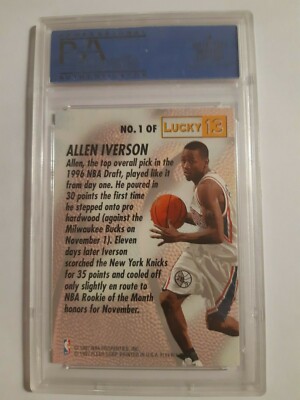 (2) 1996 FLEER LUCKY 13 ALLEN IVERSON ROOKIES NO. 1  13  PSA 10 & BECKETT 9.5 