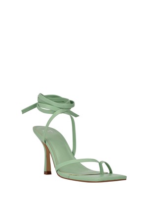 Женские зеленые босоножки на шпильке MARC FISHER Dominic с квадратным носком и кожаными ремешками-стрингами 9 М