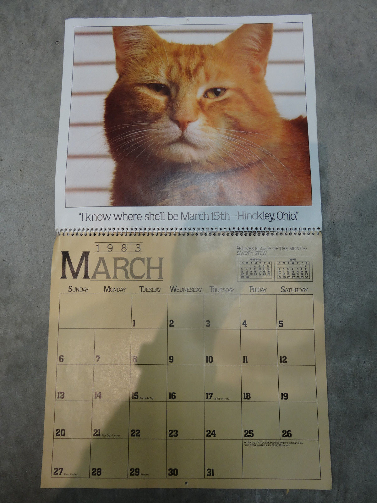Vintage Morris the Cat 9-Lives Color Picture Wall Calendar 1983 with coupons