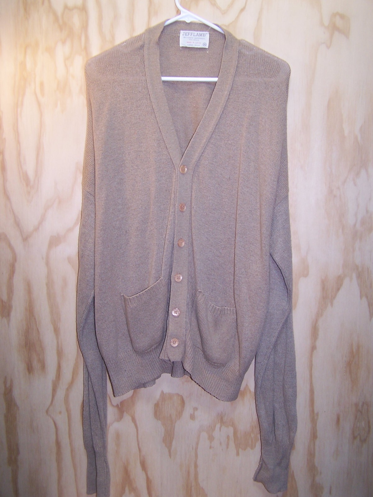 Vintage 60s Lord Jeff Lambs Wool Beige Cardigan Sweater SZ