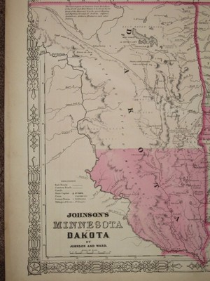 1863 DAKOTA TERRITORY MINNESOTA CIVIL WAR MAP Johnson Geography Atlas