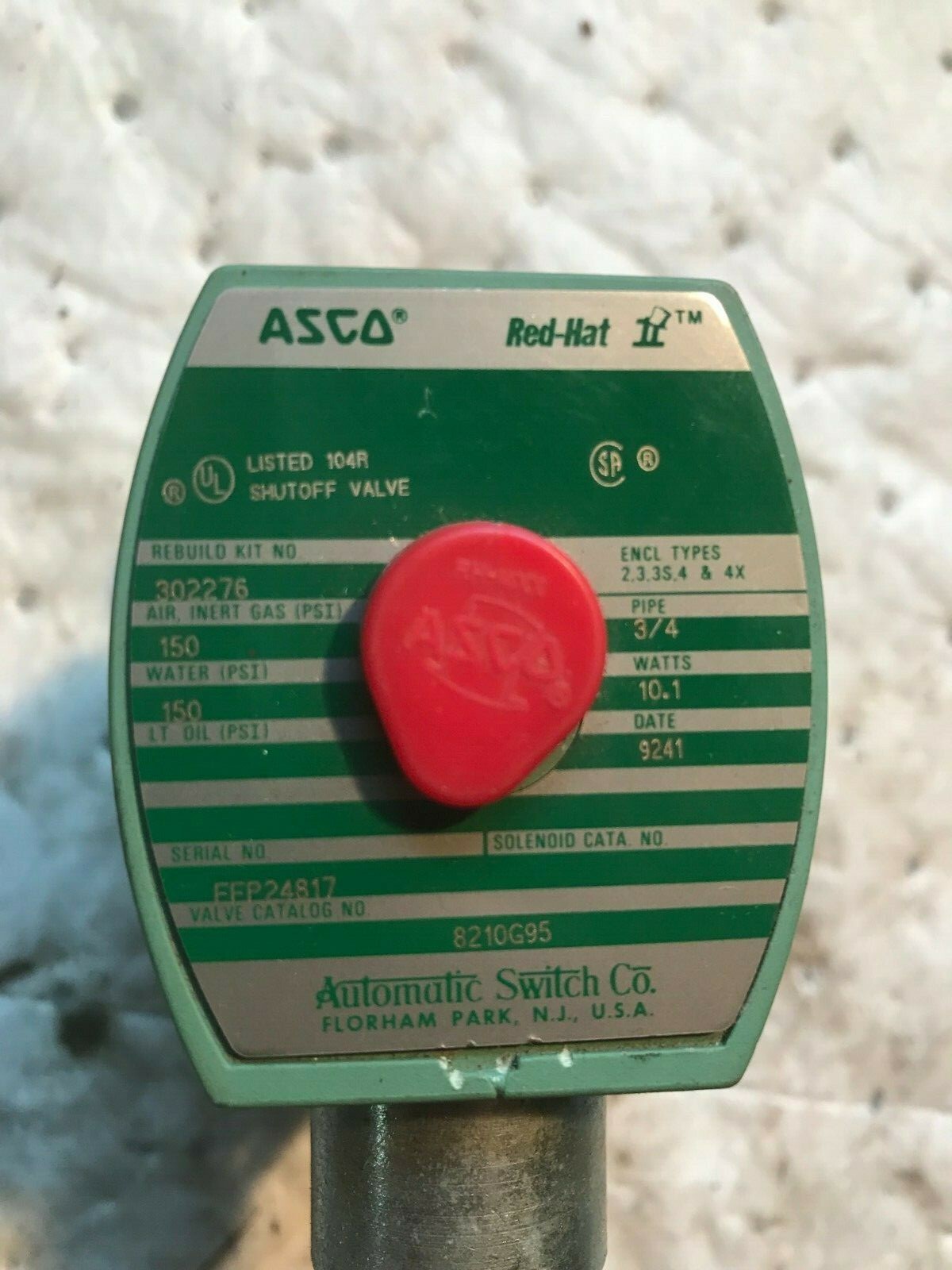 ASCO RED-HAT 8210G95 SOLENOID VALVE 3/4 PIPE 302276