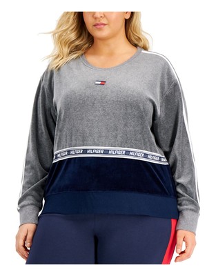 TOMMY HILFIGER SPORT Женский серый свитшот с круглым вырезом и длинными рукавами с логотипом Plus 2X