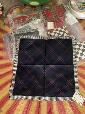 Mackenzie-Childs HIGHBANKS Napkins Gingham Border 1 Set of 2