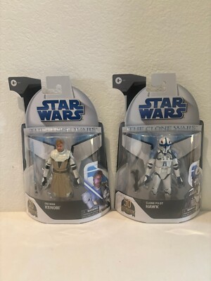 Star Wars Clone Wars Obi-Wan Kenobi and Clone Pilot Hawk LOT OF 2