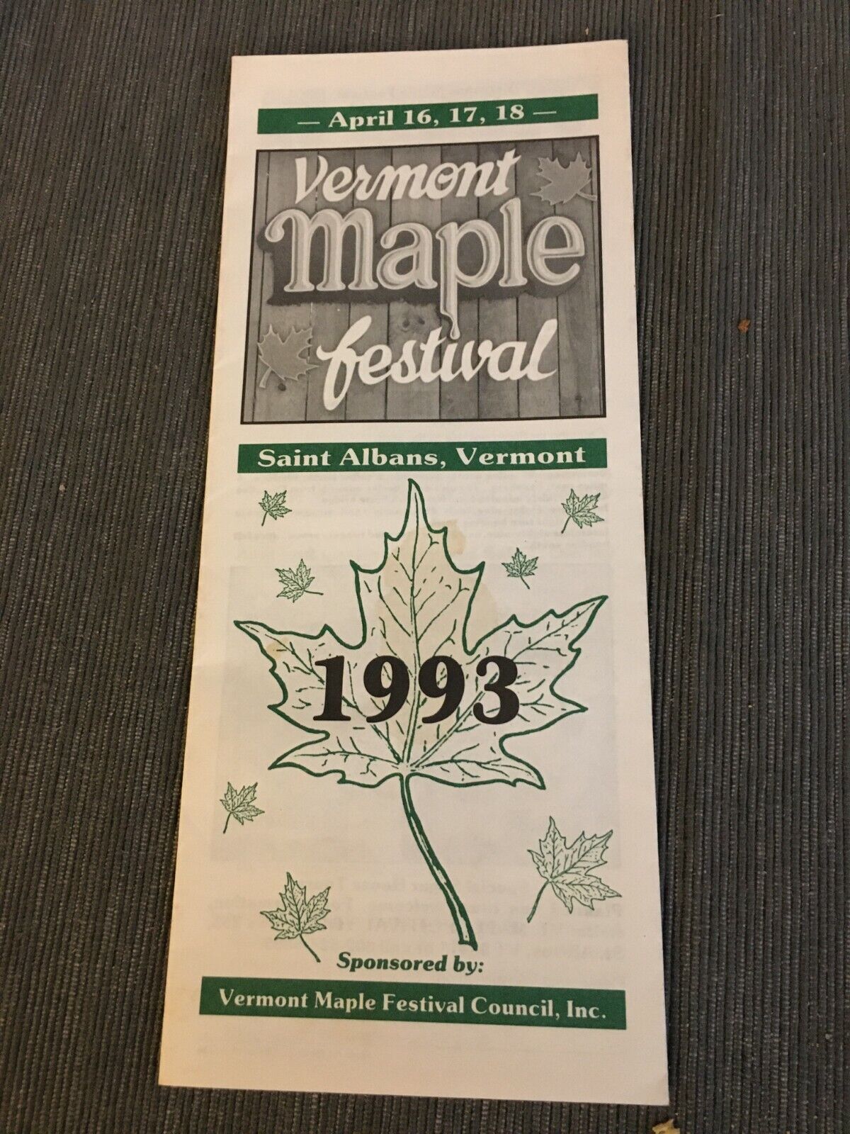 1993 Vermont Maple Festival Saint Albans VT brochure