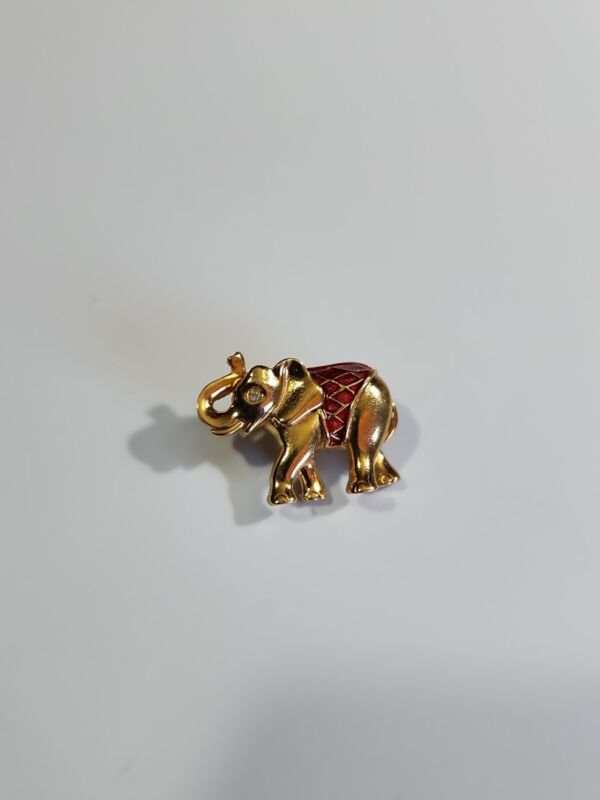 Elephant Lapel Hat Jacket Pin Gold Color Metal Faux Jewel Eye