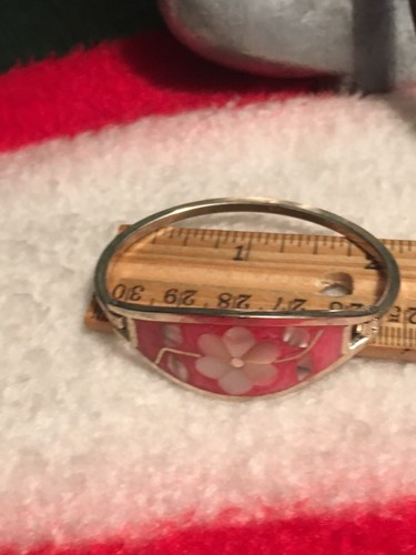 Vintage 5.5” Alpaca Mother Of Pearl Sterling Silver Pink Bangle Bracelet Tribal
