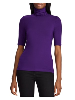 

RALPH LAUREN Женский фиолетовый приталенный топ с рукавами до локтя и высоким воротником для работы