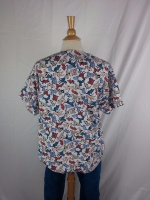 Lot of 2 WOMEN'S Scrubs Kathy Peterson KOI Aqua PANTS Dogs Cats Scrub Top SZ L