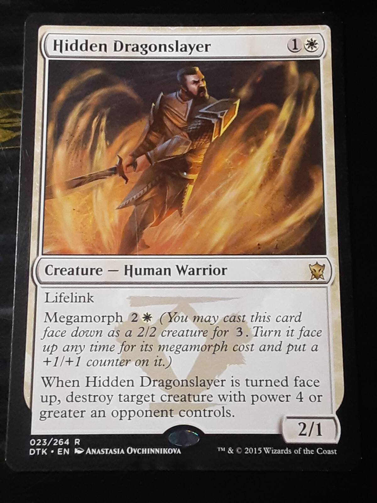 FOIL Hidden Dragonslayer 1x FOIL DTK MTG Dragons of Tarkir Rare MINT white FOIL Hidden Dragonslayer 1x FOIL DTK MTG Dragons of Tarkir Rare MINT white