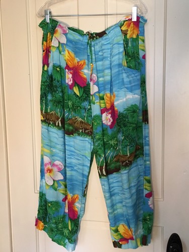 JAMS WORLD “Orchid Island” Hawaiian Pant Set Blouse Top Capris 2 Piece Outfit XL