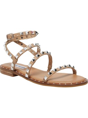 

STEVE MADDEN Женские бежевые дорожные гладиаторы с заклепками и круглым носком, размер 9,5 м, Бежевый, TRAV02S1