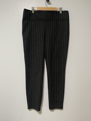 Max Studio Jegging Stretch Pants Pinstripe L Large Gray Dark Brown Stripes Soft