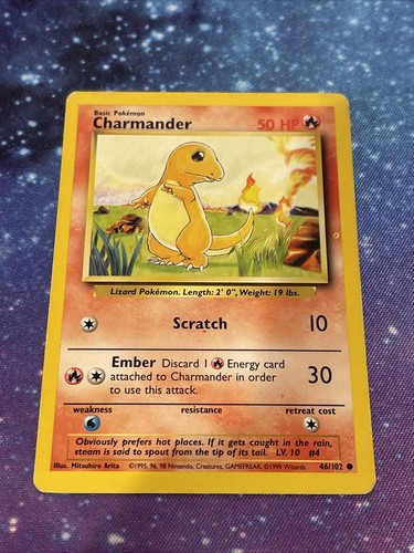 Pokemon Charmander 46/102 ERROR CARD - Yellow INK BLOTCH SEE Pokemon Charmander 46/102 ERROR CARD - Yellow INK BLOTCH SEE