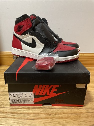 NIKE AIR JORDAN 1 ROW 赤 Bred Toe Nike Air Jordan 1 GS Bred Toe 2018 Size 7Y (Watch The Video