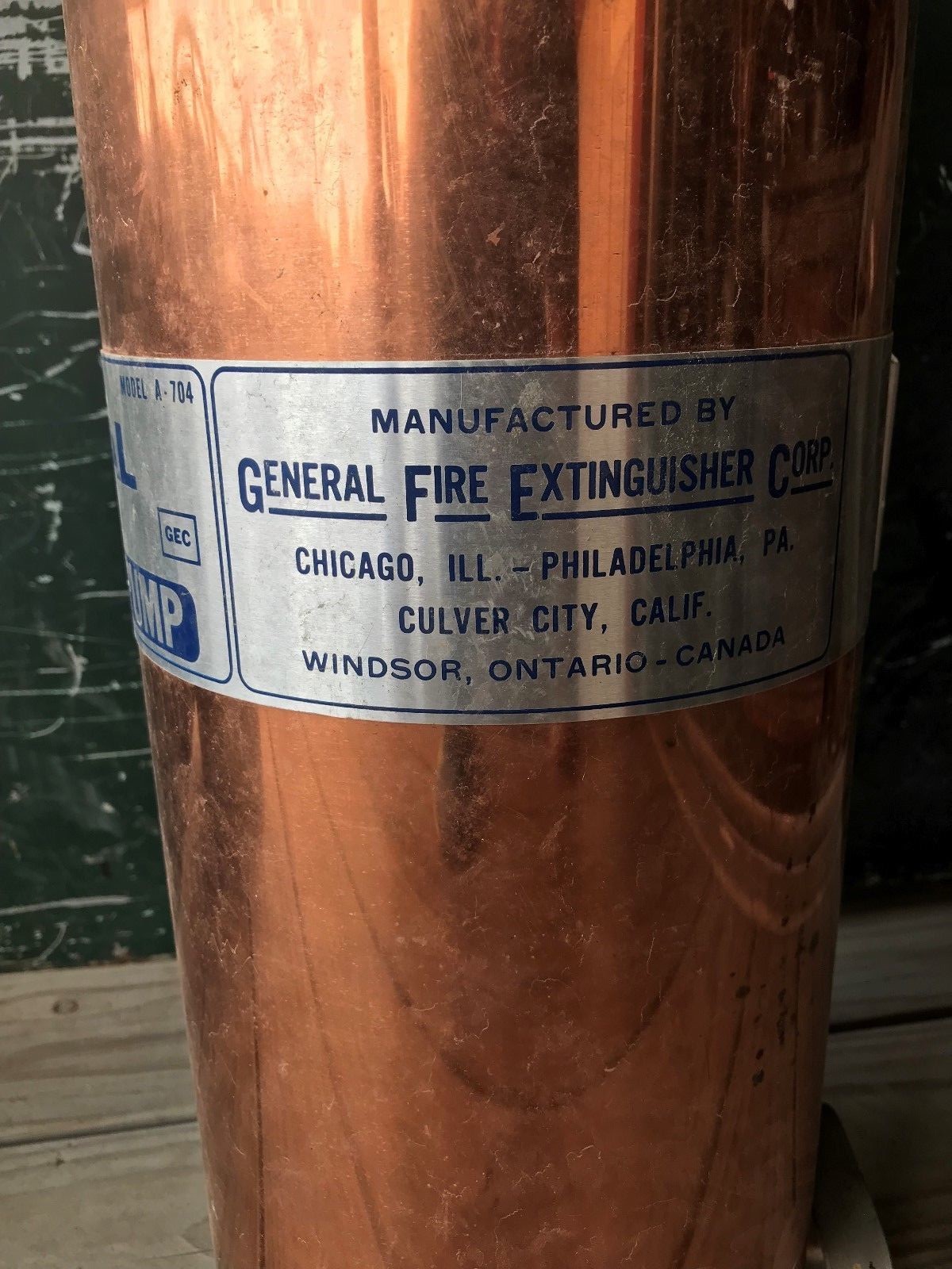 Vintage Copper Quick Aid General Fire Extinguisher Pump Handle, Man Cave