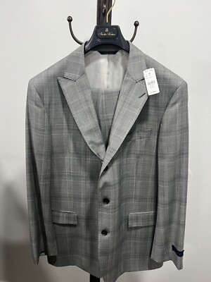 Mens BROOKS BROTHERS Vitale Barberis Gray Plaid Regent Fit Suit 43 Regular 37 W