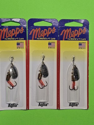 Lot of 3  Mepps B1 S Aglia In-Line Spinner 1/8 oz, Plain Treble Hook, Silver 