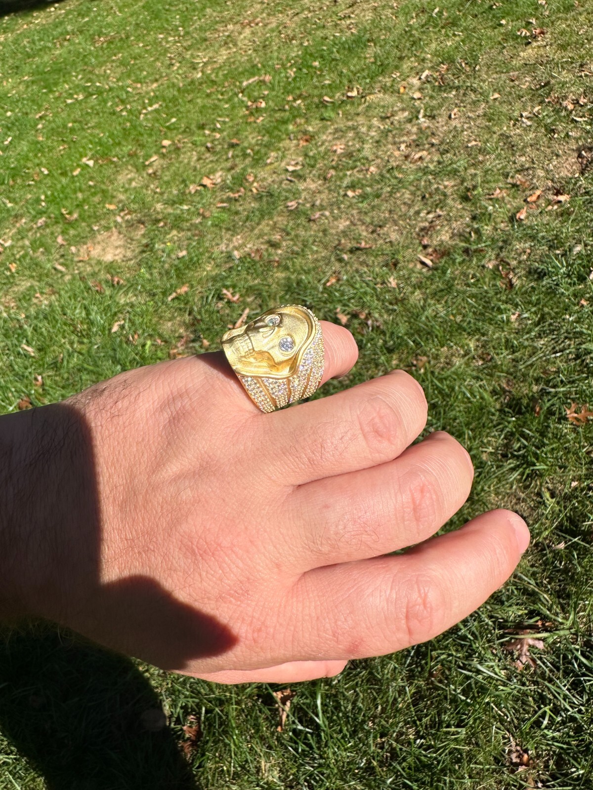 Pre-owned Silver Moissanite Iced Heavy Death Skull Ring Matte Real 14k Gold Over 925  In White