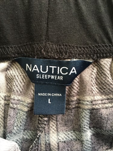 Nautica Men's Fleece sleepwear  Black Gray Plaid Large #269