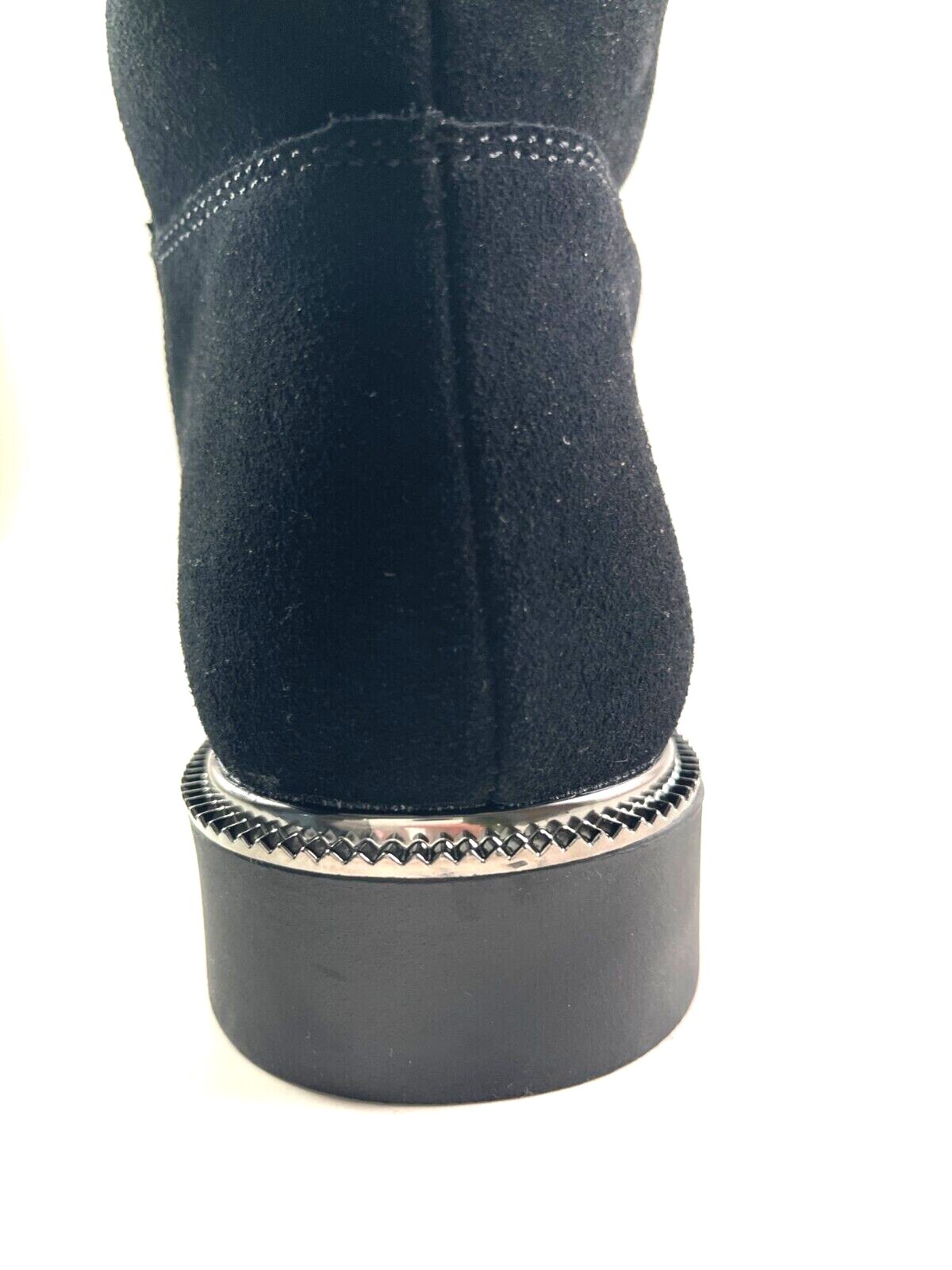 Pre-owned Bonavi 1017h09 Black Suede Leather Over The Knee Block Heel Winter Boot