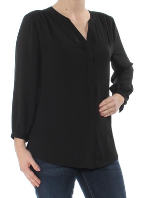 

ANNE KLEIN Женский черный топ на пуговицах с рукавом 3/4 и V-образным вырезом. Размер