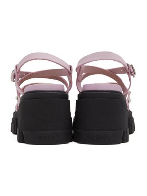 Pre-owned Ganni Womens Pink 2" Platform Round Toe Block Heel Leather Slingback Sandal 39