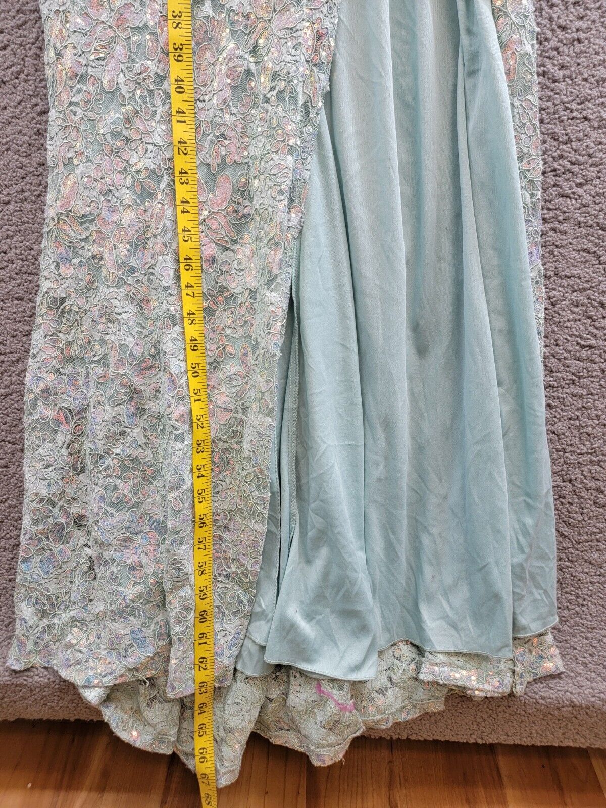 City Studio Embellished Lace Square-Neck Gown Juniors 13/14 Seafoam Sleeveless - Picture 7 of 13