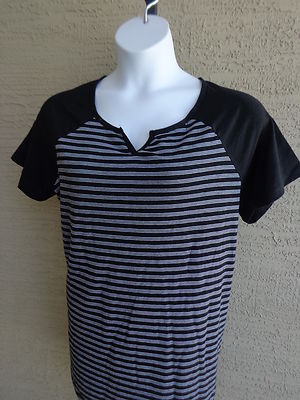 NEW Just  My Size 2X  Raglan S/S Notch Neck Striped Tee Top Black & White Stripe