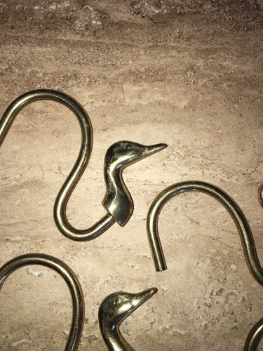 Vintage 4 Brass Duck Geese Head Neck Curtain Hooks