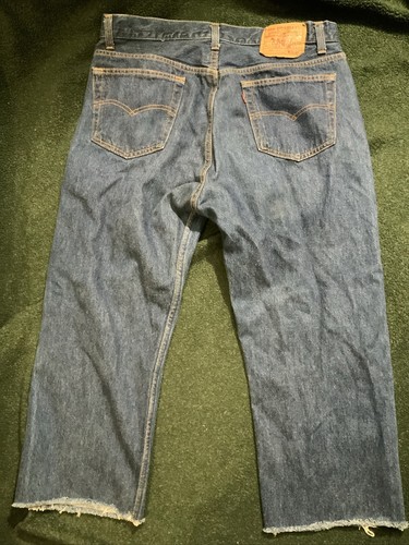 Vintage 80&rsquo;s Levis 501 Dark Blue Wash Denim Jeans USA Size 34&rdquo; Tag 36 Cut Off