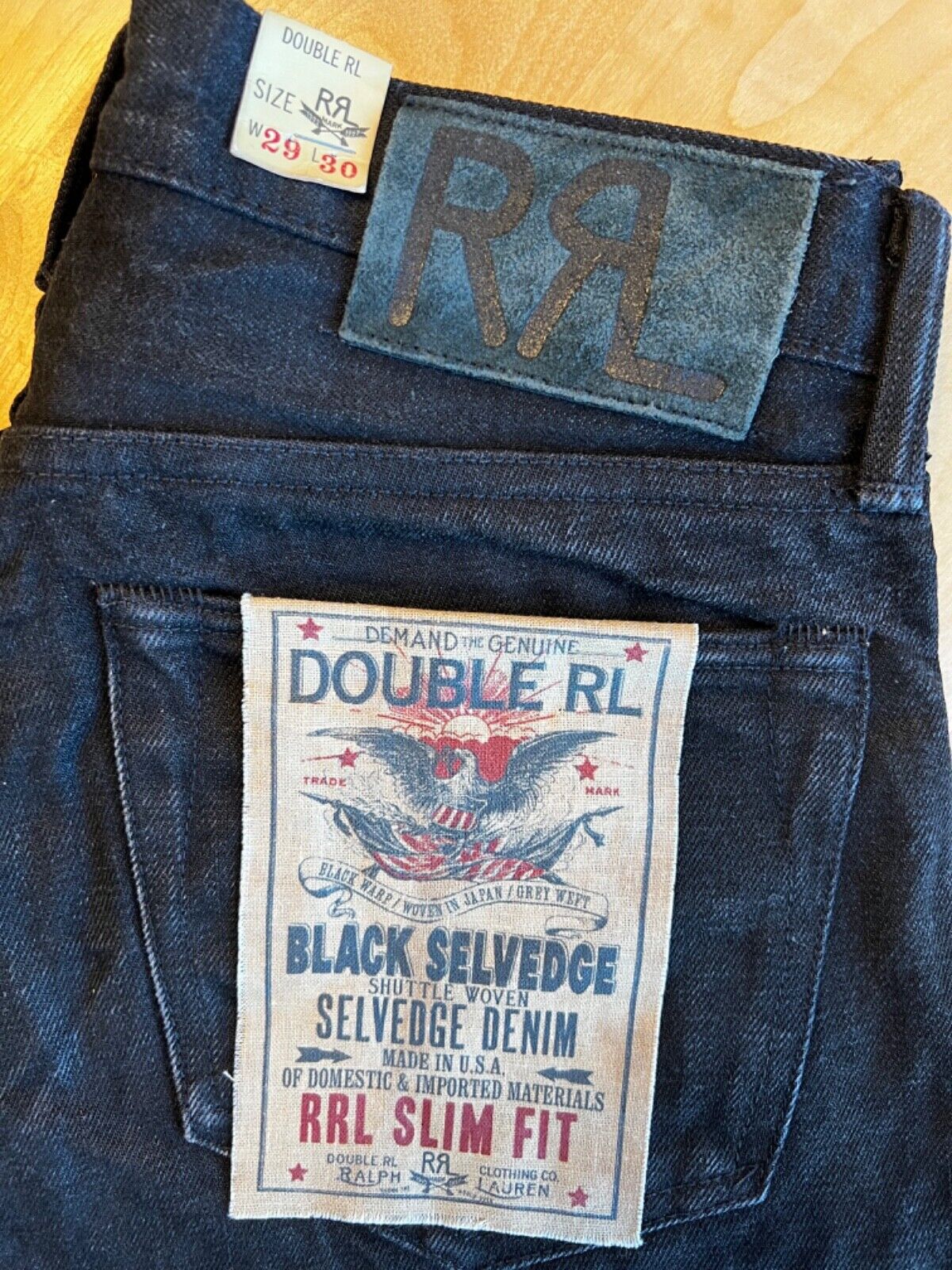 Polo Ralph Lauren, Double RL, RRL Black Slim Fit Selvedge Polo Ralph Lauren, Double RL, RRL Black Slim Fit Selvedge