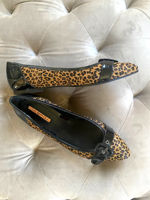 Via Spiga ballet flats Cheetah leopard black patent buckle sz 9