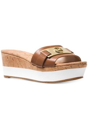 

MICHAEL KORS Женские коричневые кожаные шлепанцы на танкетке 1-1/2 дюйма, 8 м, Коричневый, 5G17L