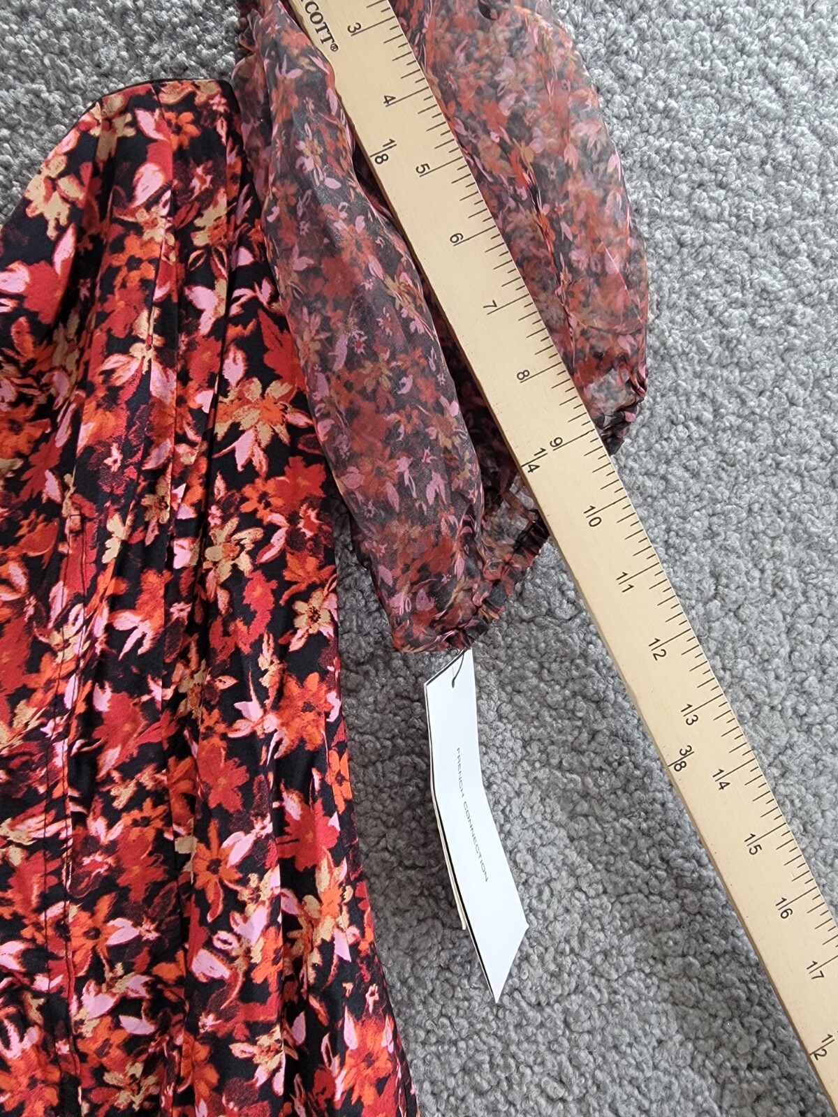 French Connection Clara Flavia Puff-Sleeve Midi Dress Women's 6 Black Multi - Picture 5 of 17