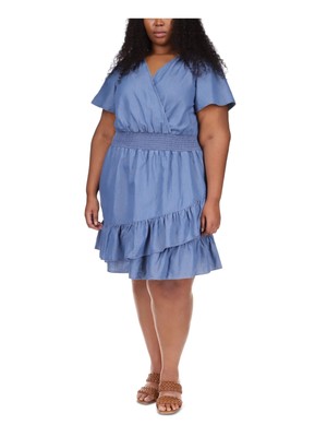 Женское светло-голубое платье с развевающимися рукавами и подолом MICHAEL MICHAEL KORS Plus 0X