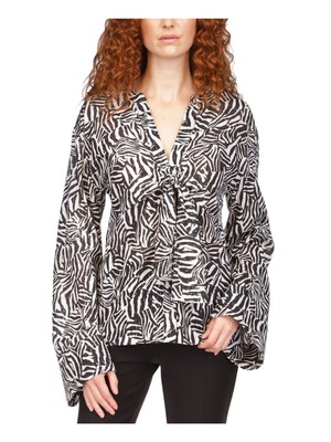 Женский белый галстук MICHAEL MICHAEL KORS с длинным рукавом и V образным вырезом, топ на пуговицах XS