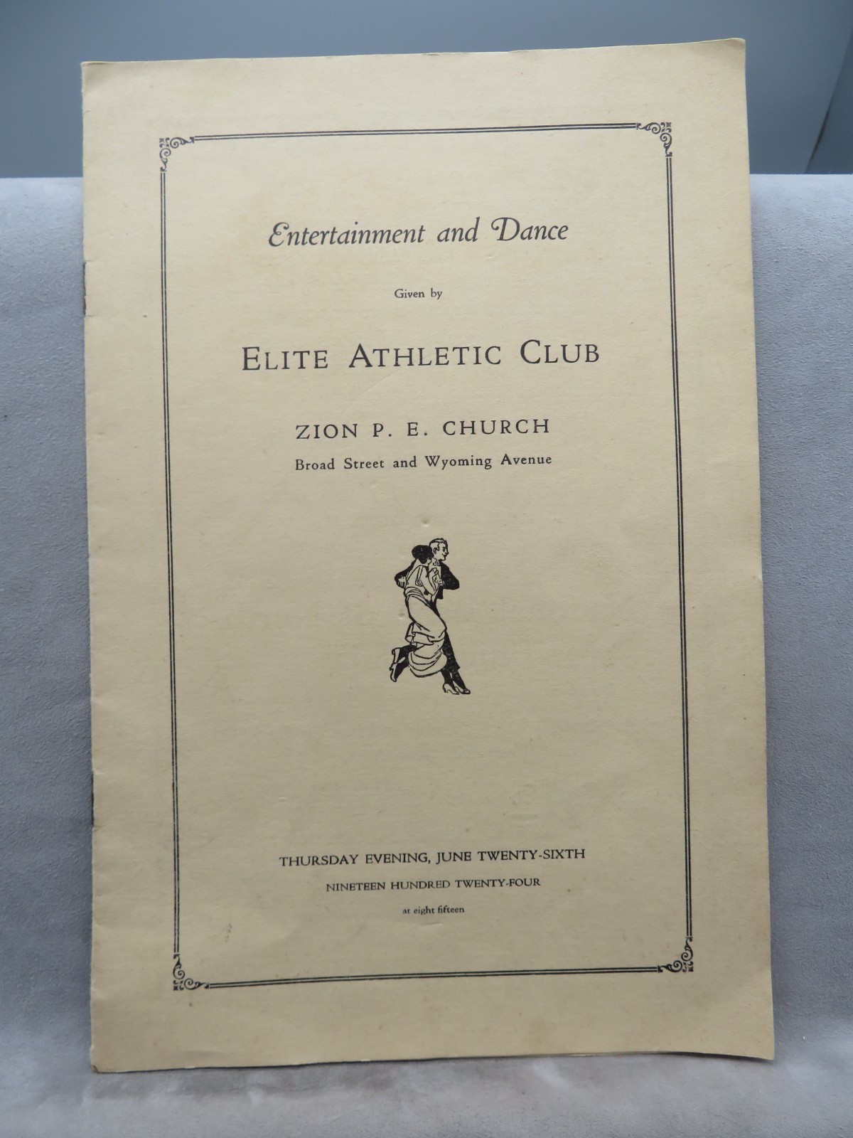 1924 Entertainment & Dance Sponsor Booklet Elite Athletic Club Zion P. E. Church
