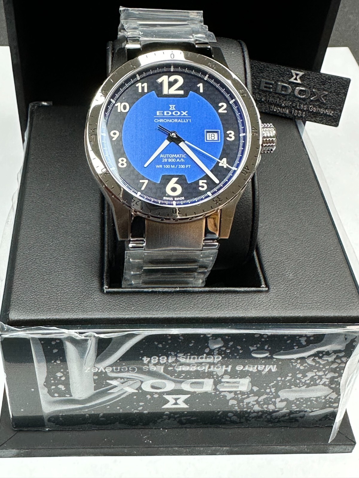 Pre-owned Edox 80094 3nm Bu1 Chronorally 1 Automatic Blue Dial Swiss Men's Watch Warranty