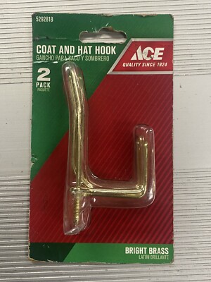 ACE Garment Hooks Coat And Hat 3-3/4  Bright Brass Finish ￼￼ Item # 5292818 NOS