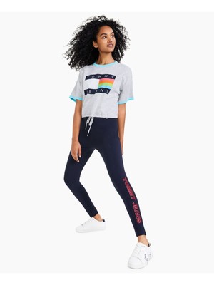 

TOMMY JEANS Женский топ в рубчик с короткими рукавами и круглым вырезом, Серый