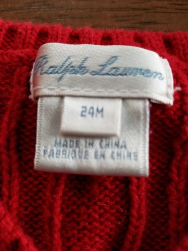 Polo Ralph Lauren Baby Boys Sleeveless Sweater Vest Sz 24 Months Red Cable Knit