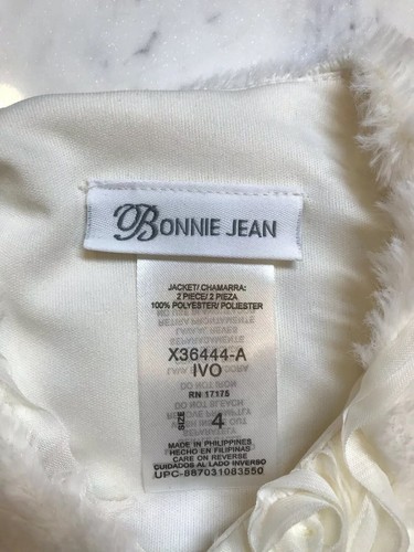 Bonnie Jean Girls Shrug Ivory Size 4 Faux Fur Roses Dressy