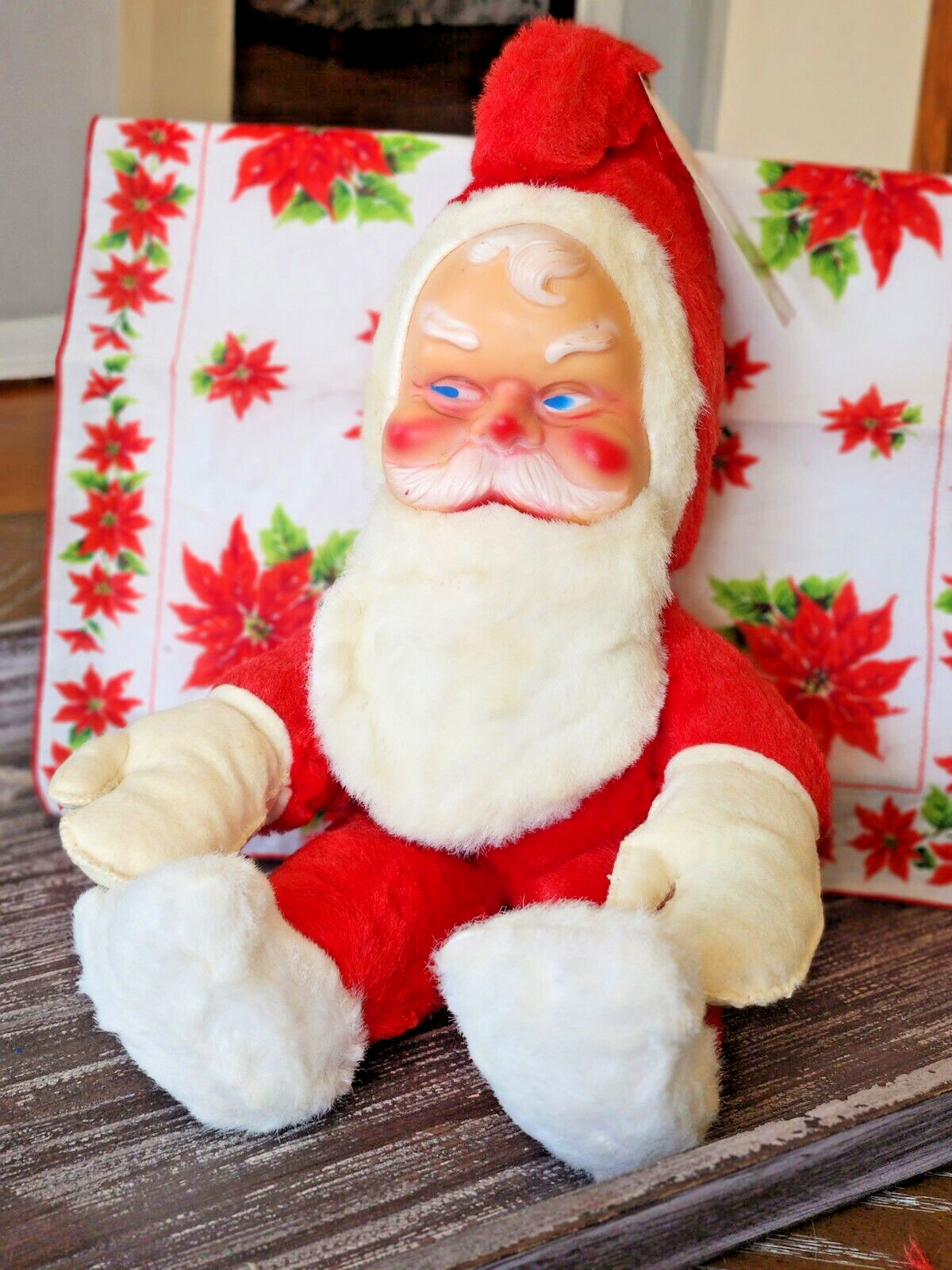 17" Vintage 1950's BIJOU TOYS Plush Santa Claus - Rubber Vin