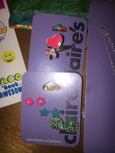 Claire’s Tattoo Jewelry Necklace Earring Ring Bag Justice Stickers Lot Easter